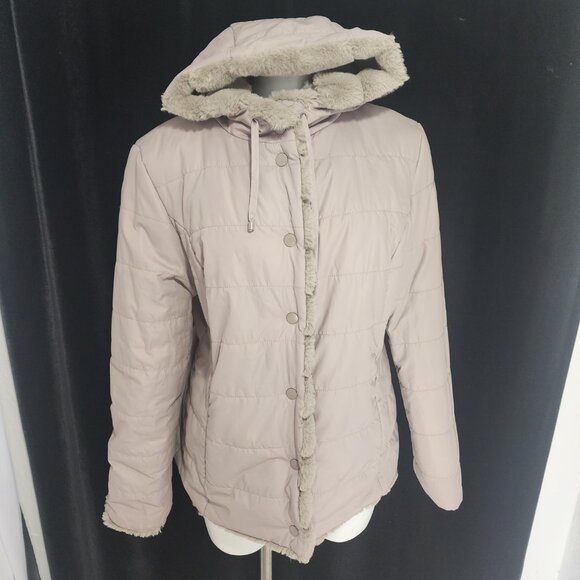 Charlie B Women’s Size M/M Gray Faux Fur Quilted Puffer Reversible Hooded Jacket - Picture 5 of 6